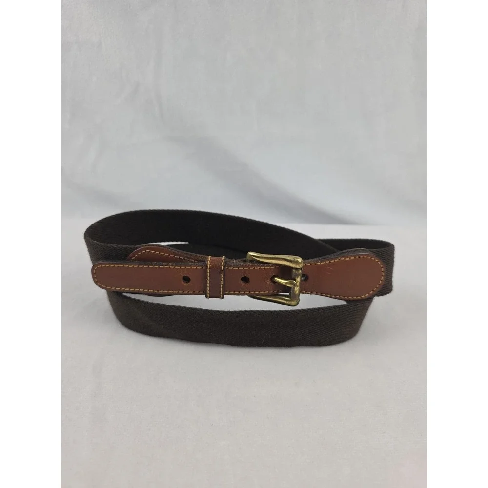 DOONEY & BOURKE  Surcingle Brown Leather Wool Web Brass Buckle USA 36 - Picture 2 of 4